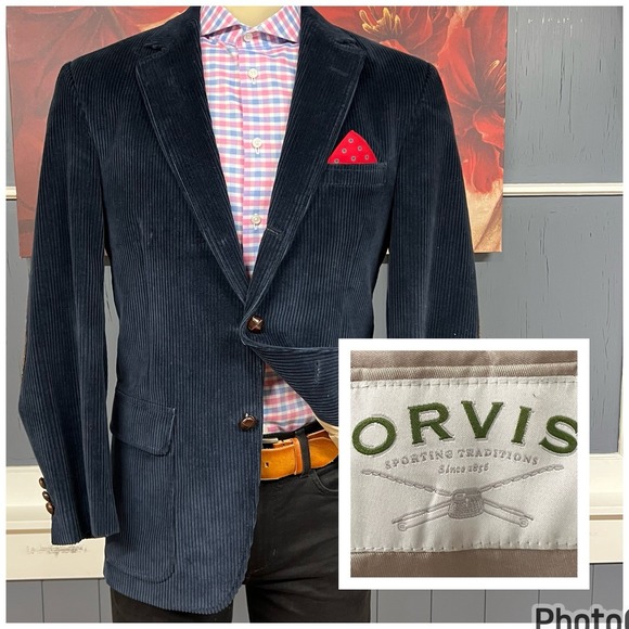 Vintage Corduroy Blazer Sport Coat Mens 40R Navy Classic Fit USA 3-Button Jacket - Picture 1 of 12